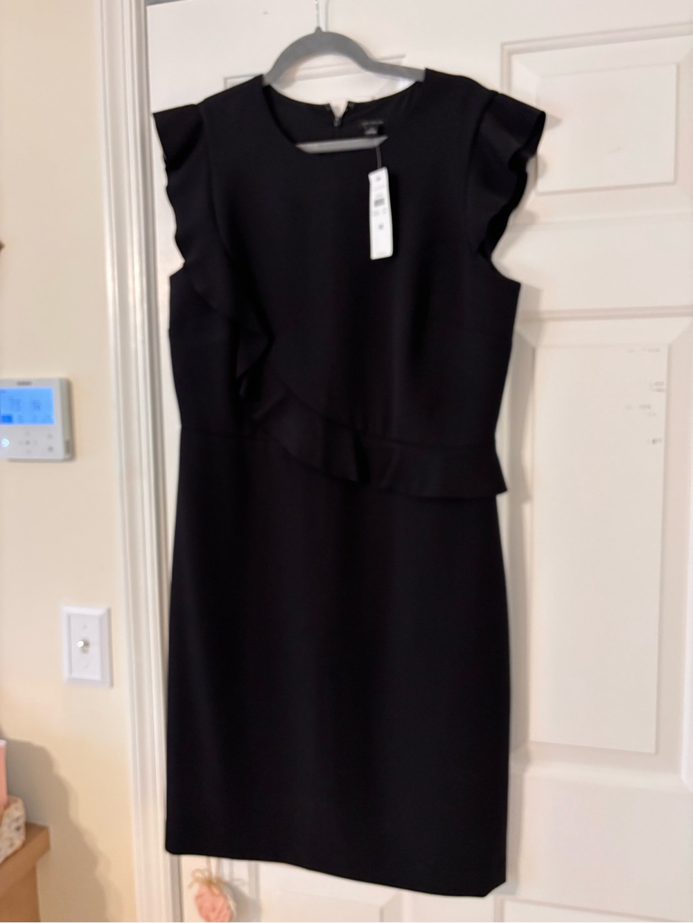 Ann Taylor Black Ruffle Sheath Midi Dress